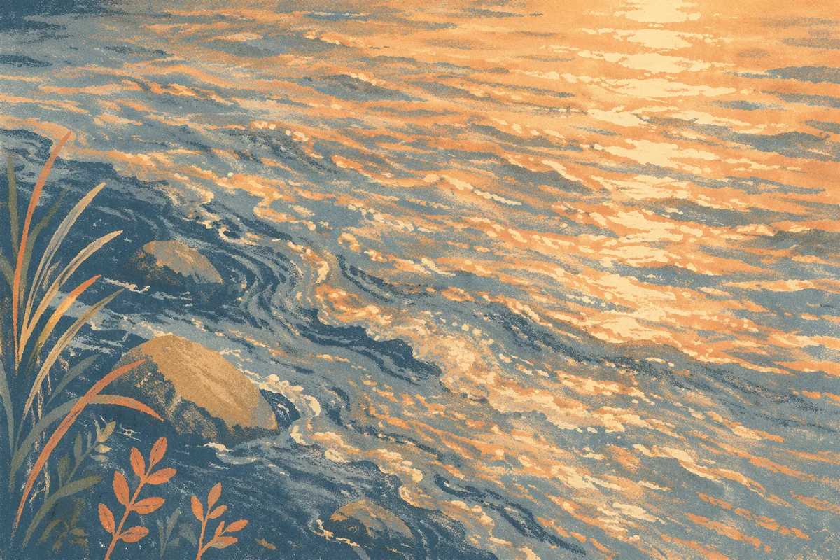 Golden Dawn Reflections on Flowing Water