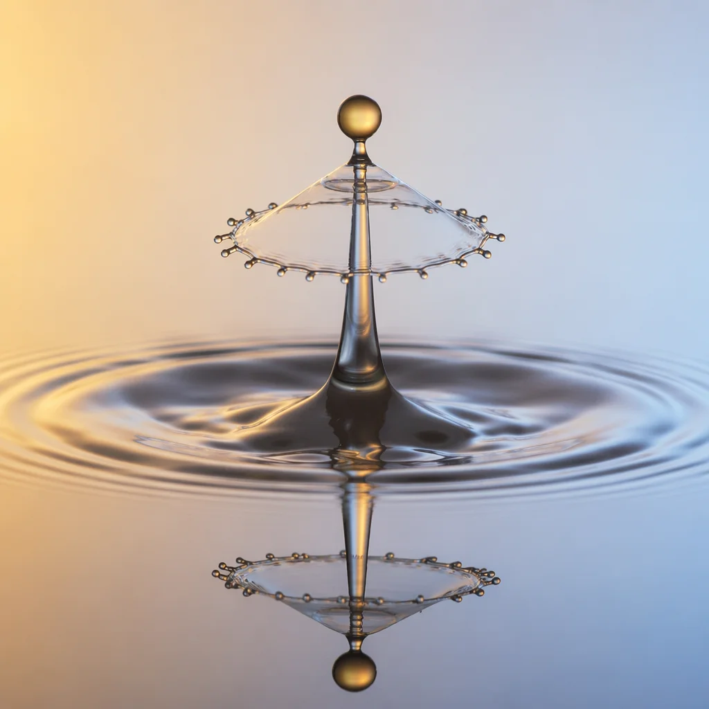 Golden Water Drop Splash Reflection