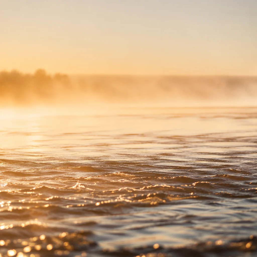 Golden Dawn Ripples on Calm River