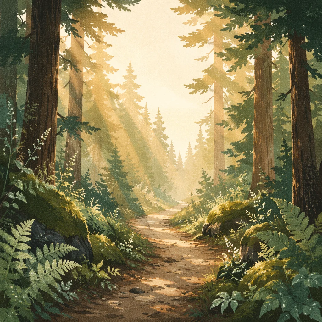 Serene Forest Path with Morning Light