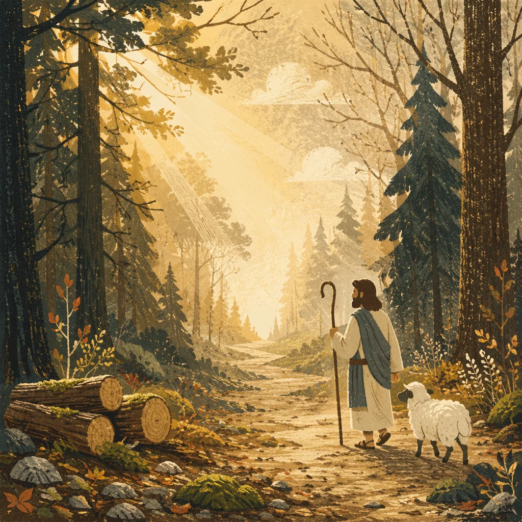 Golden Forest Path with Morning Light Rays