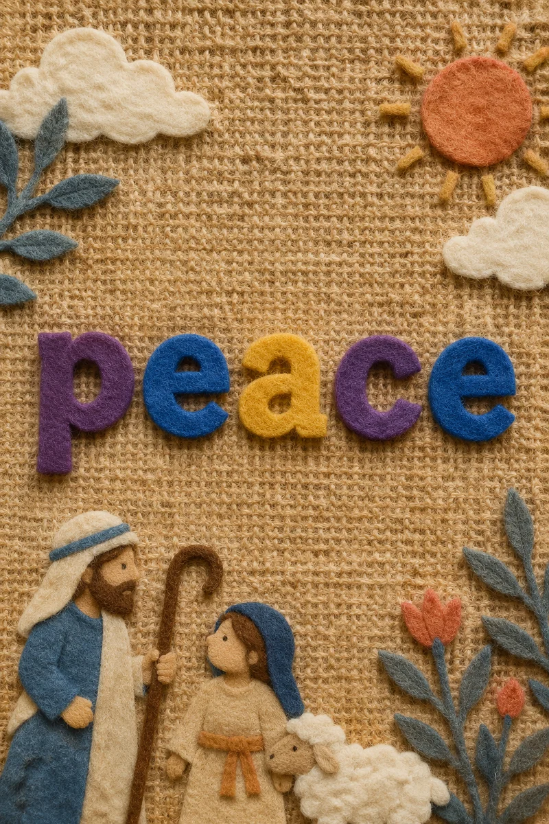 Peace Felt Letters on Burlap Background