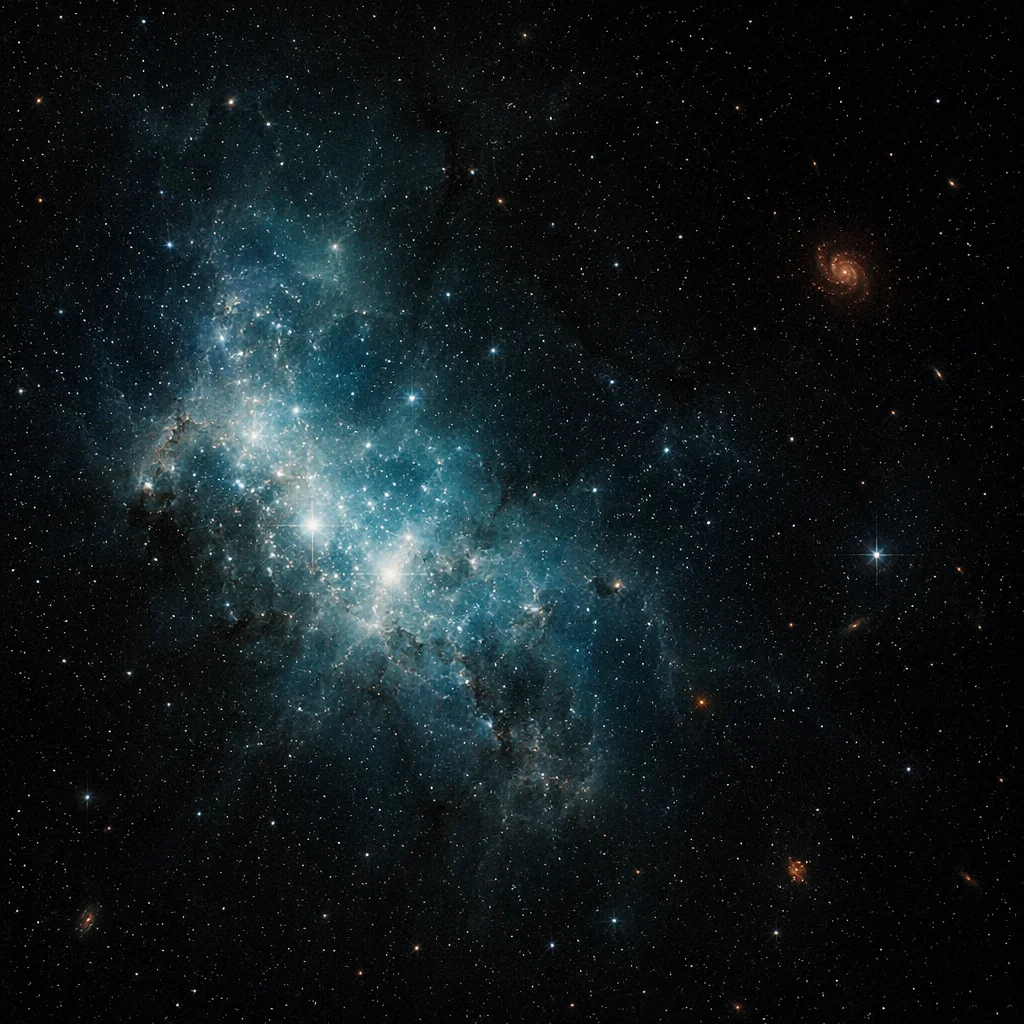 Dark Galaxy Nebula with Teal Star Glow