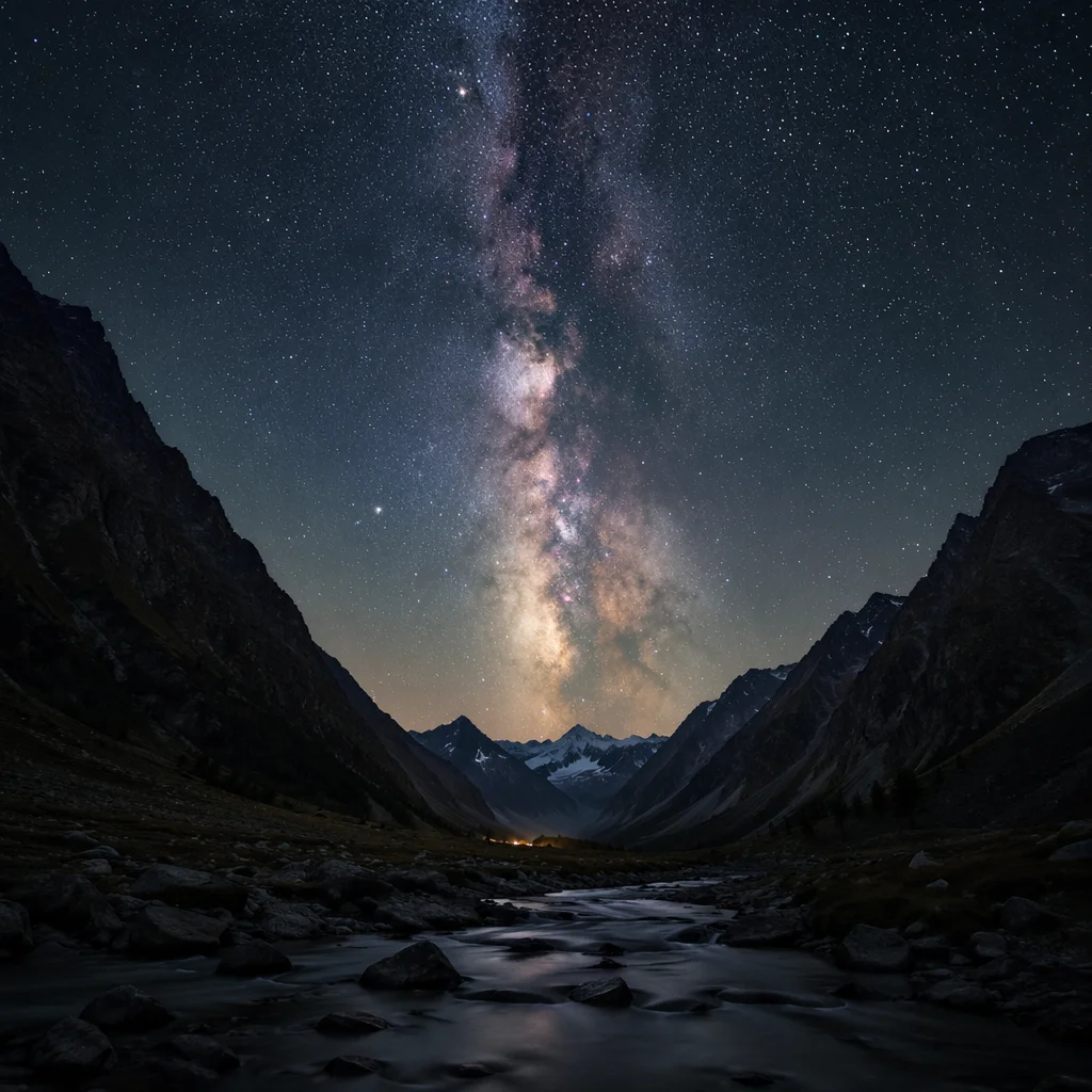 Milky Way Over Dark Alpine Valley