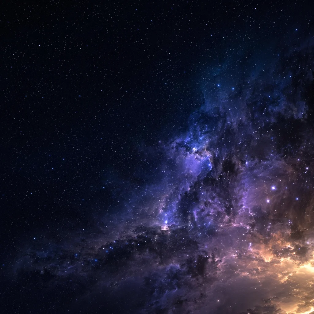 Violet Nebula Over Dark Galaxy Field