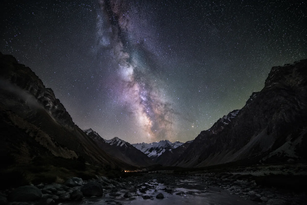 Milky Way Over Dark Alpine Valley