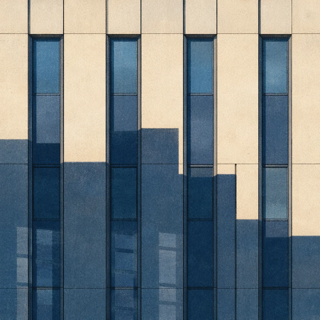 Minimalist Geometric Facade with Blue Shadows