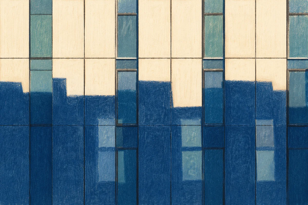 Minimalist Geometric Facade in Blue Shadows