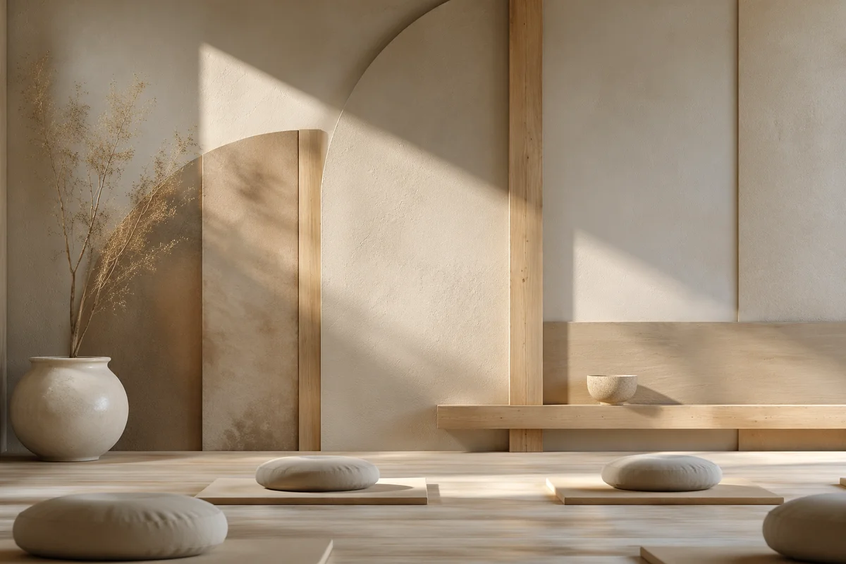 Minimalist Geometric Plaster Meditation Room Background