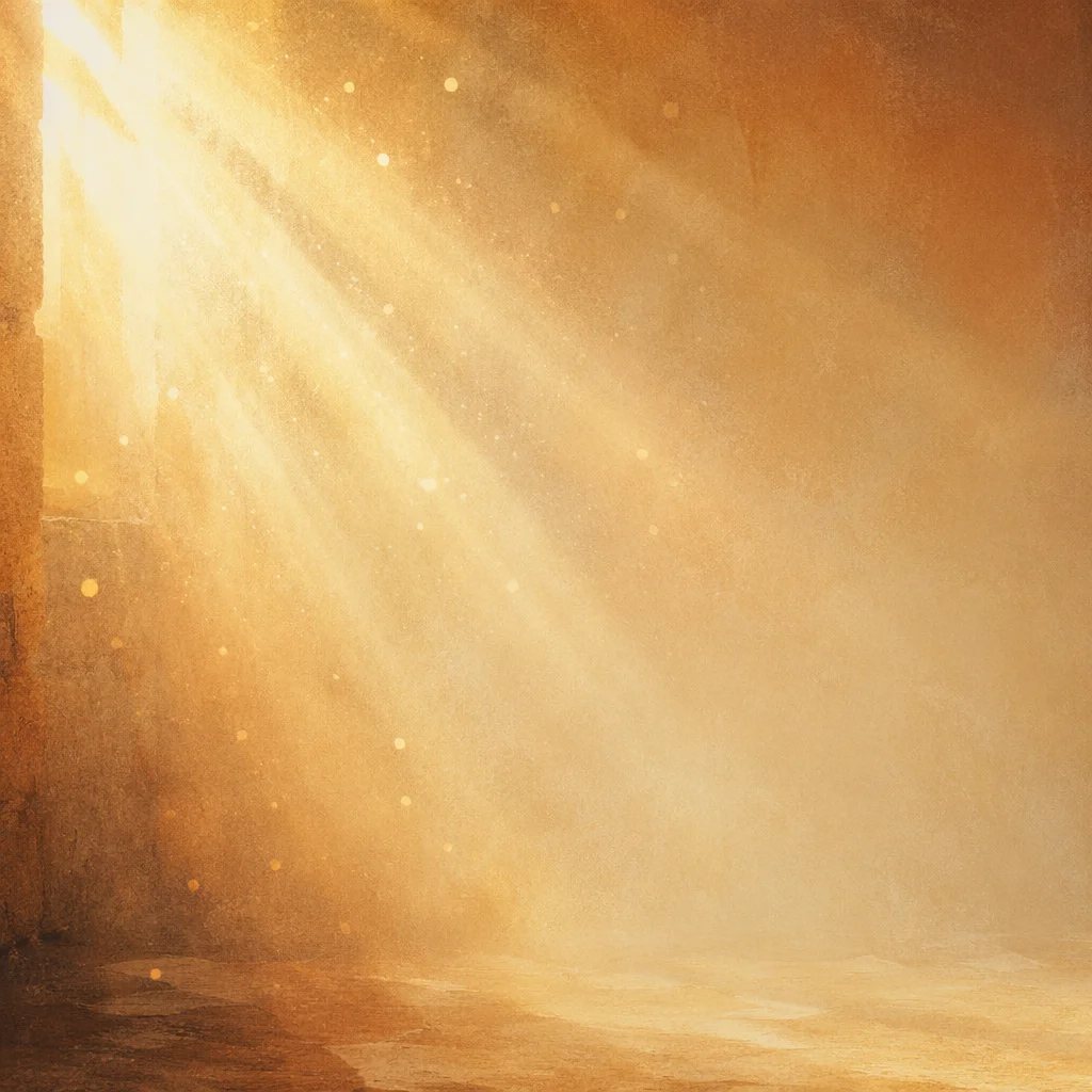 Golden Light Rays in Morning Mist