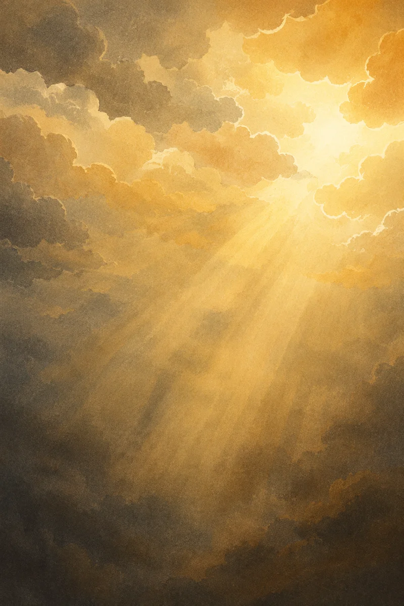 Golden Light Rays Through Misty Clouds