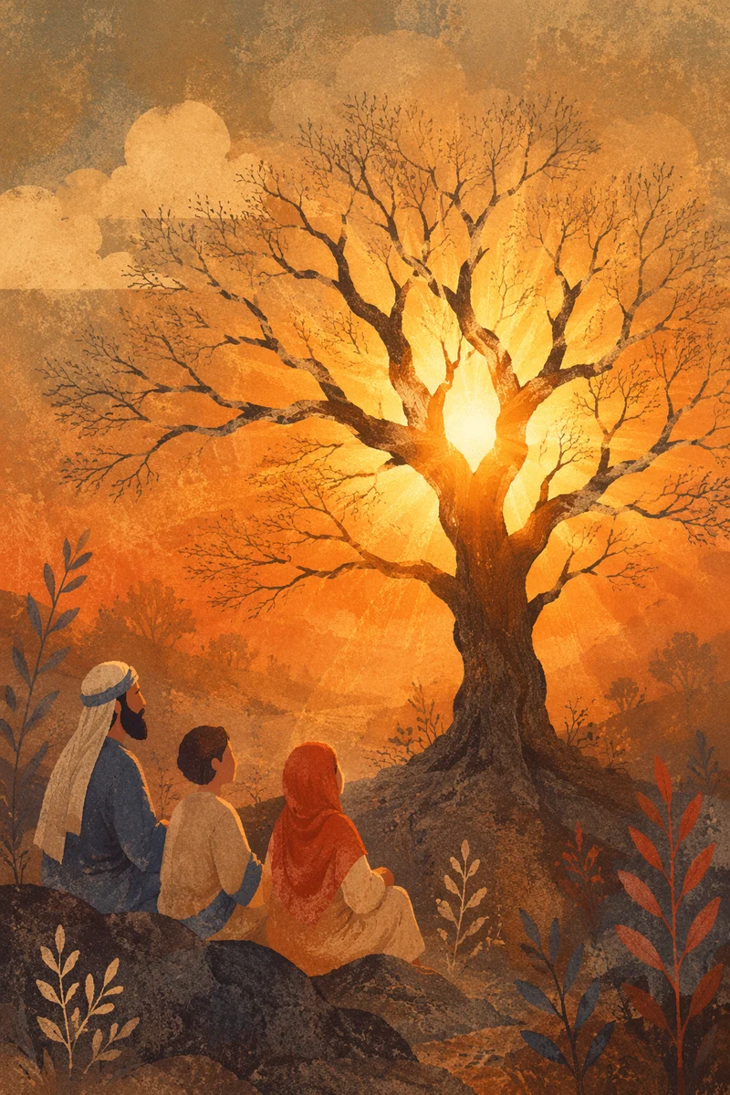 Golden Light Rays Behind Bare Tree