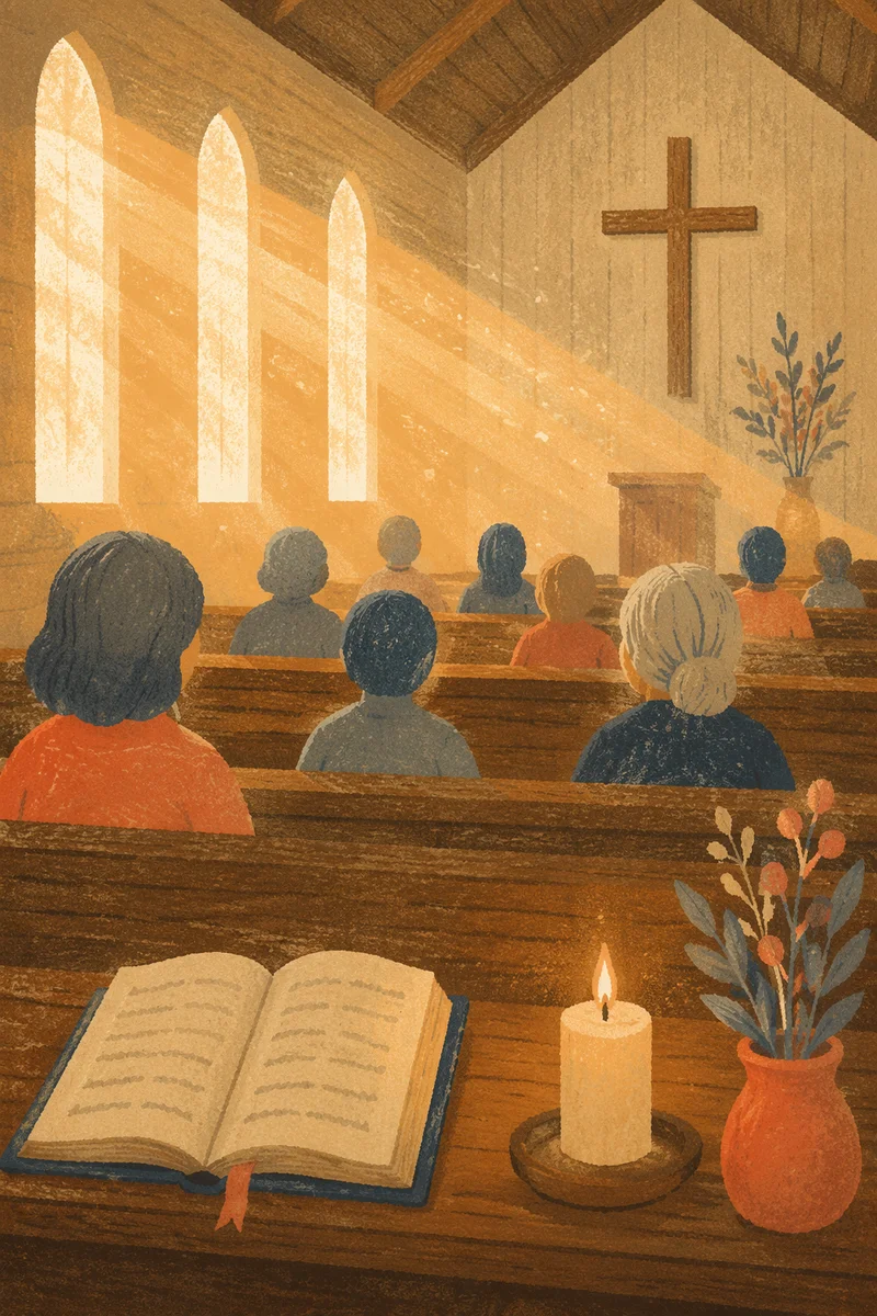 Golden Light Rays in Quiet Chapel