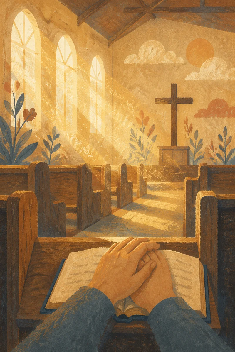 Golden Rays in a Quiet Wooden Chapel