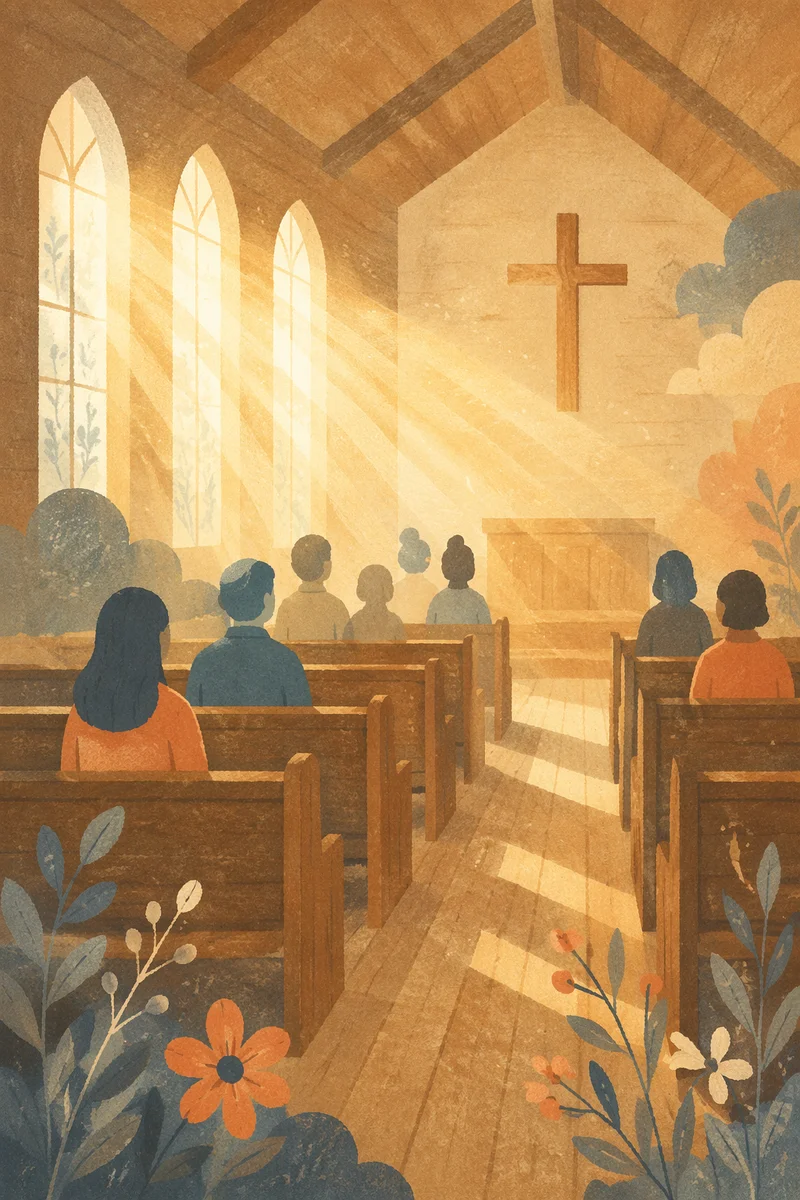 Golden Light Rays in Wooden Chapel