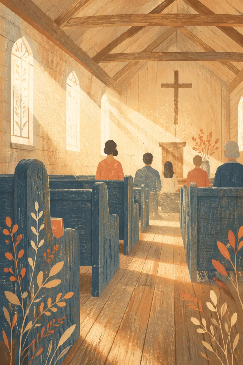 Golden Light Rays in Quiet Chapel