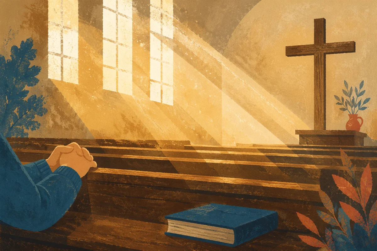 Golden Sunrise Rays in Wooden Chapel