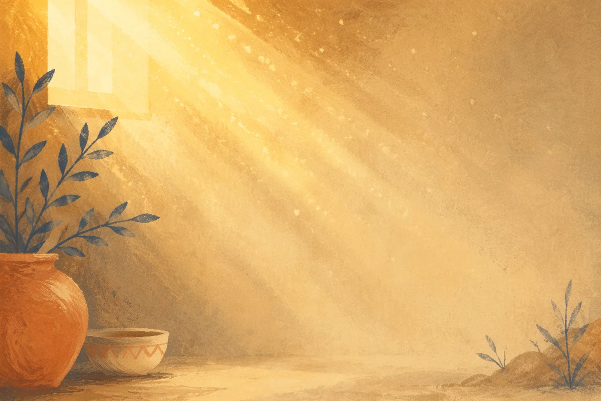 Golden Light Rays in Morning Mist