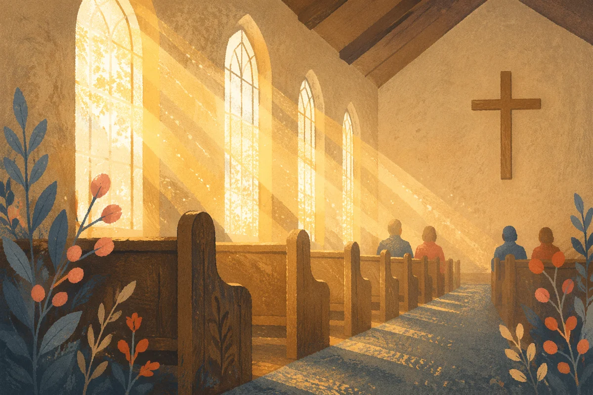 Golden Morning Light in Wooden Chapel