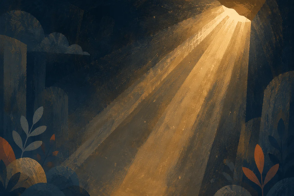 Golden Light Rays in Reverent Darkness