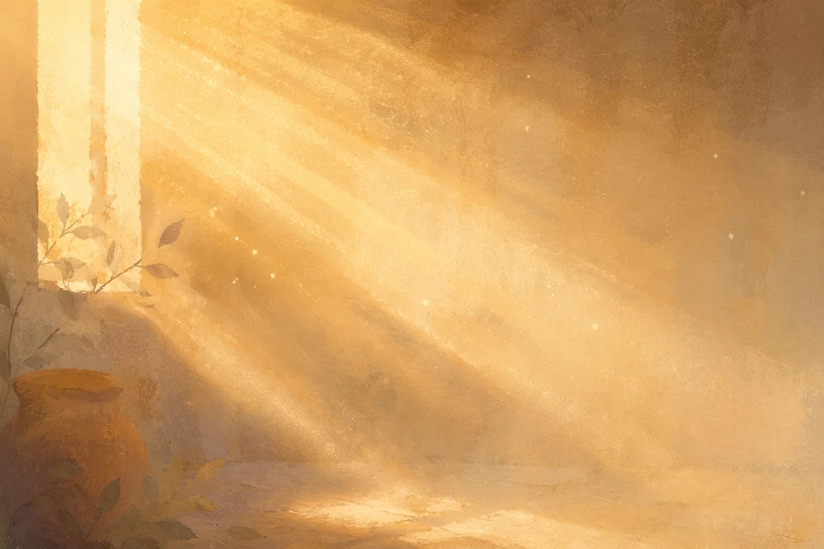 Golden Light Rays Through Morning Mist
