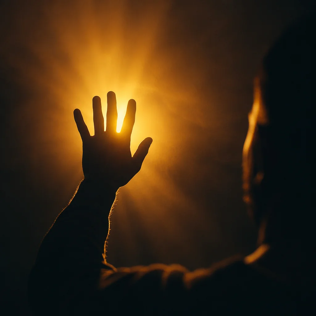 Golden Light Rays With Uplifted Hand