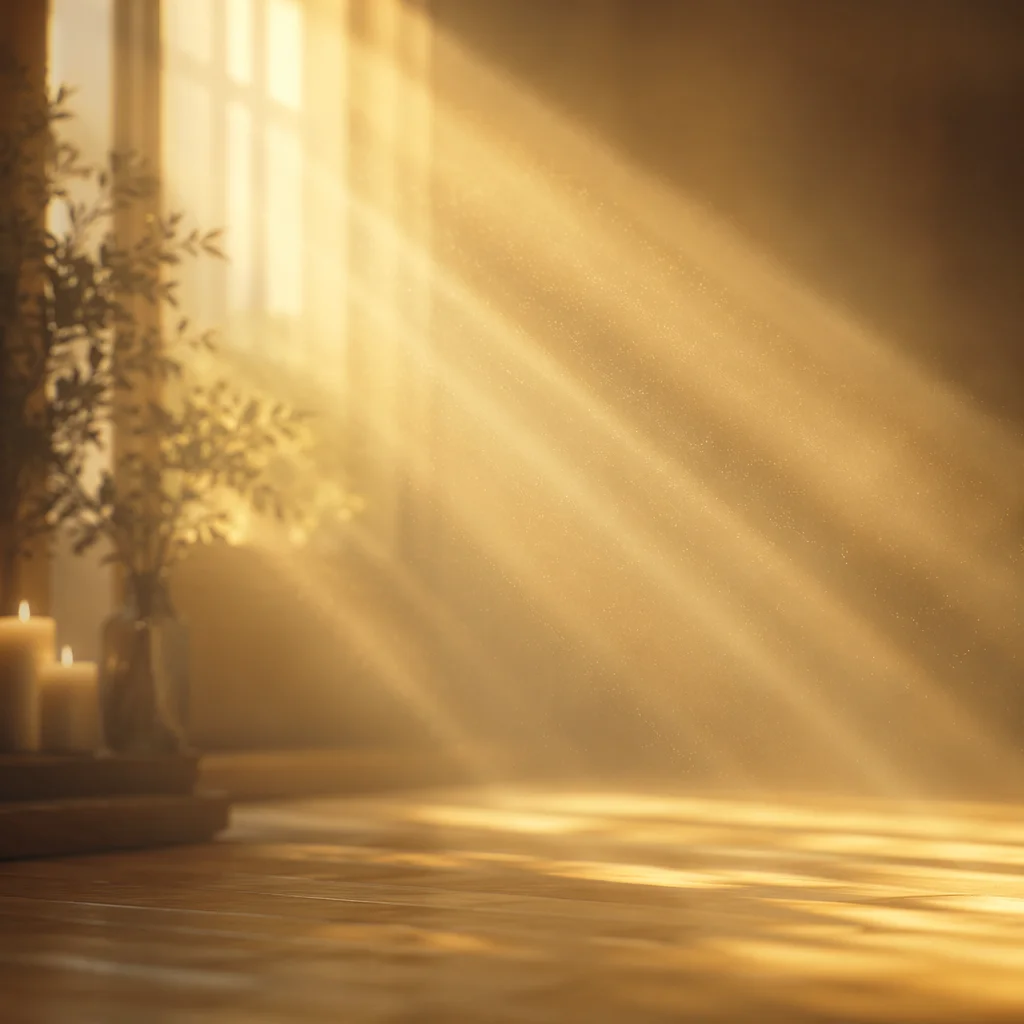 Golden Light Rays in Serene Mist