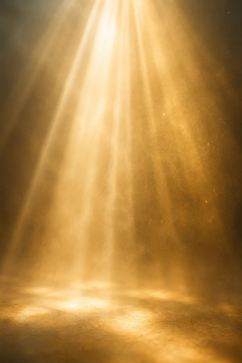 Golden Light Rays in Serene Sanctuary Mist