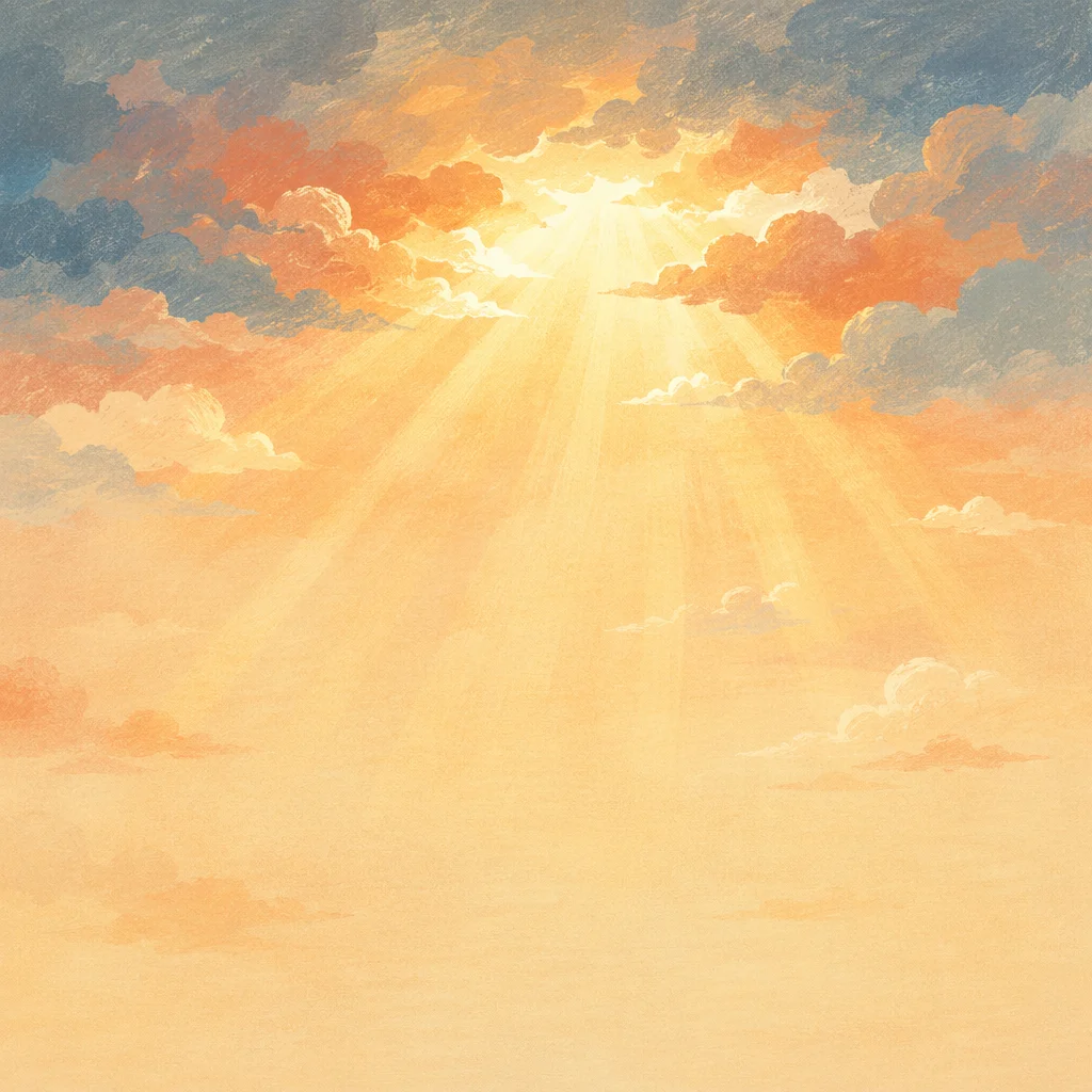 Golden Heavenly Rays Through Layered Clouds