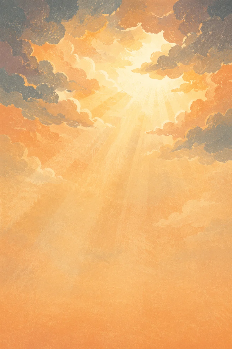 Golden Heavenly Rays Through Layered Clouds