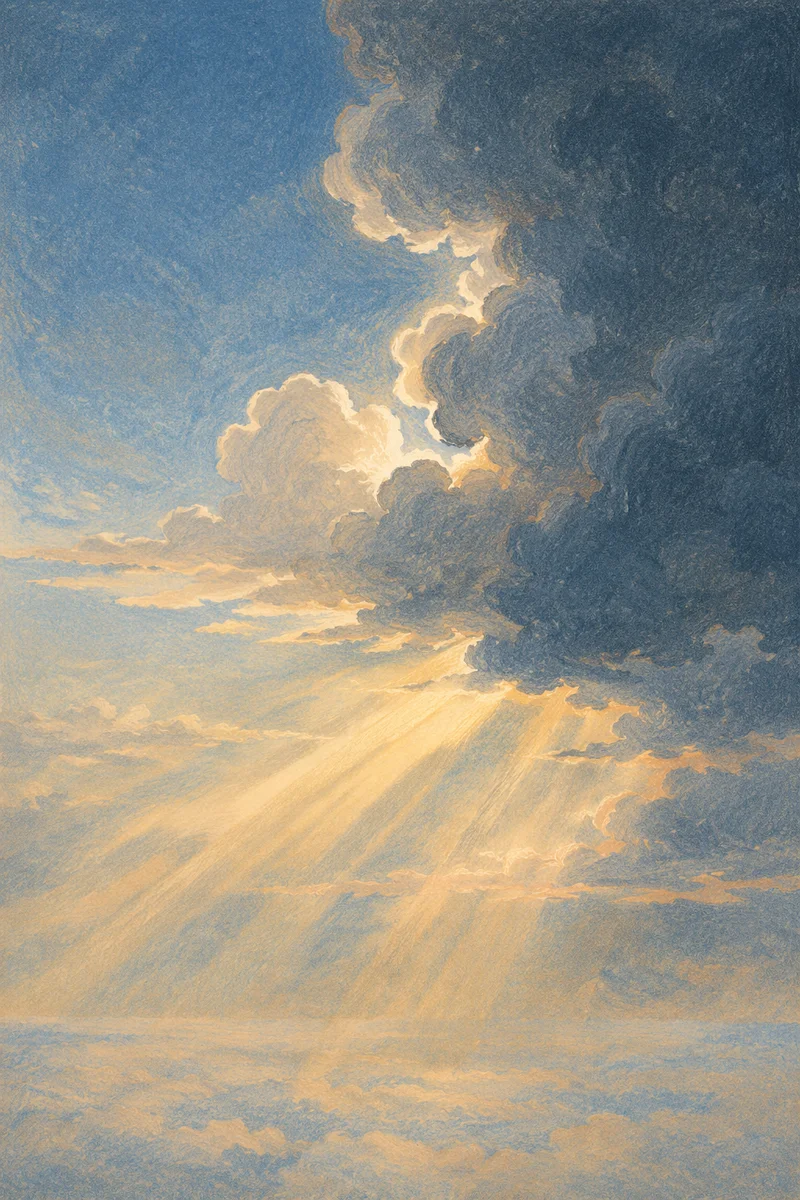 Golden Heavenly Light Rays Through Clouds