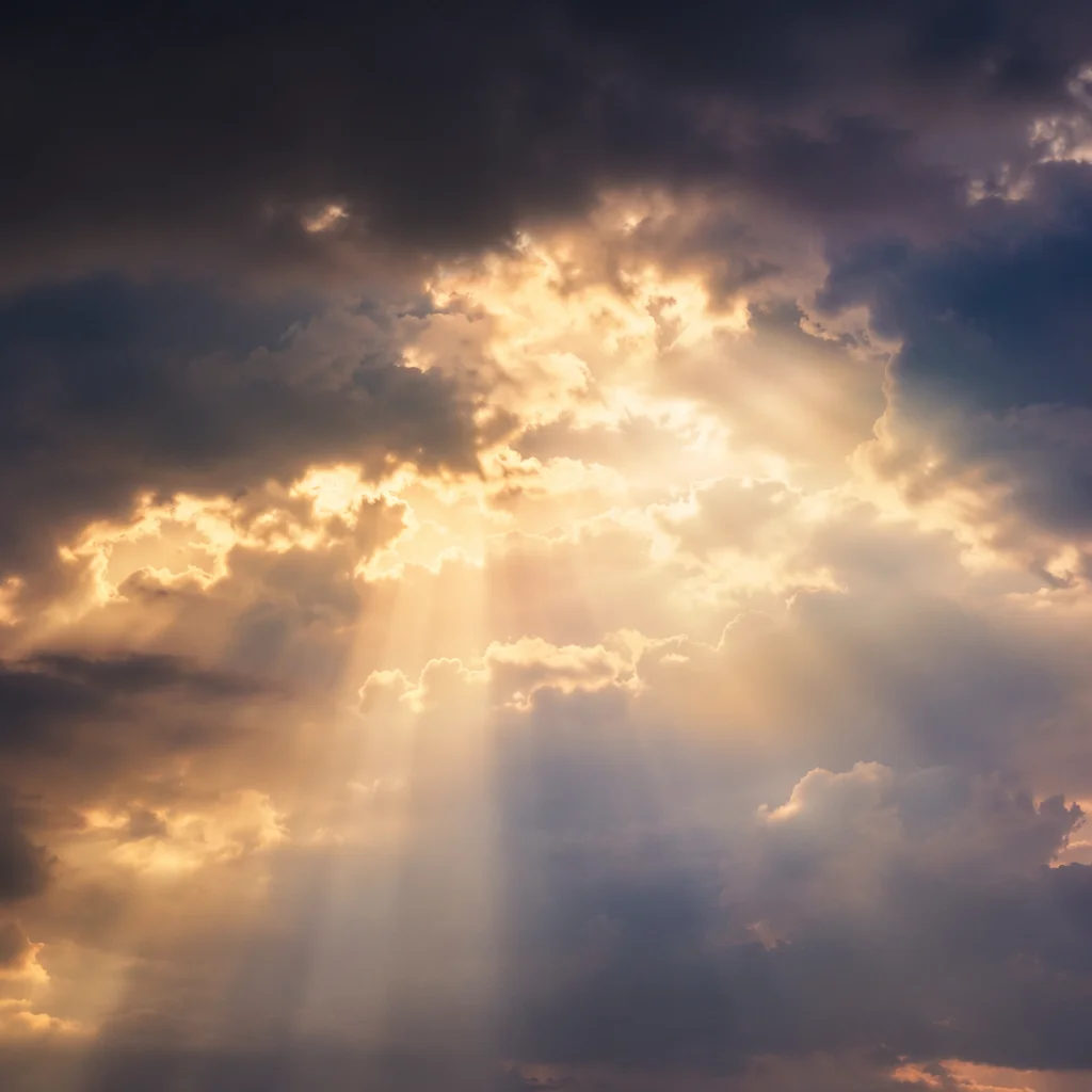 Golden Light Rays Through Heavenly Clouds