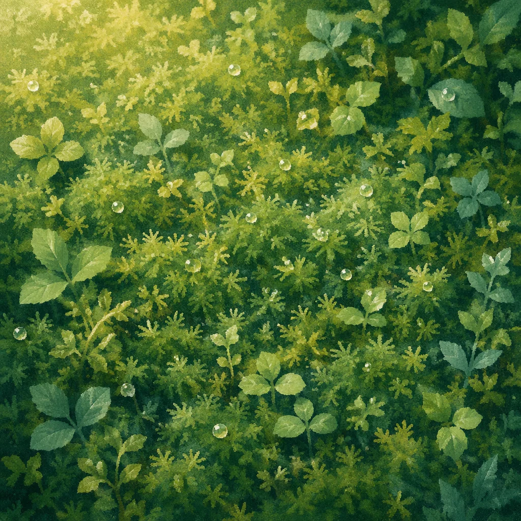 Fresh Green Moss and Tiny Leaves Background