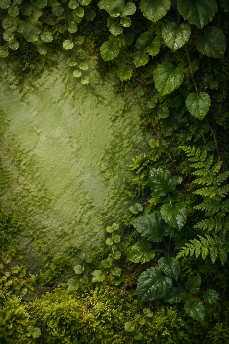 Fresh Green Leaves and Moss Background