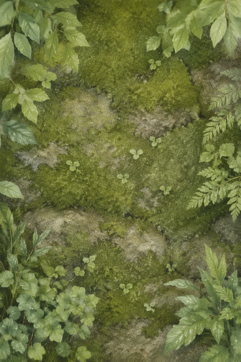 Fresh Green Leaves and Moss Background
