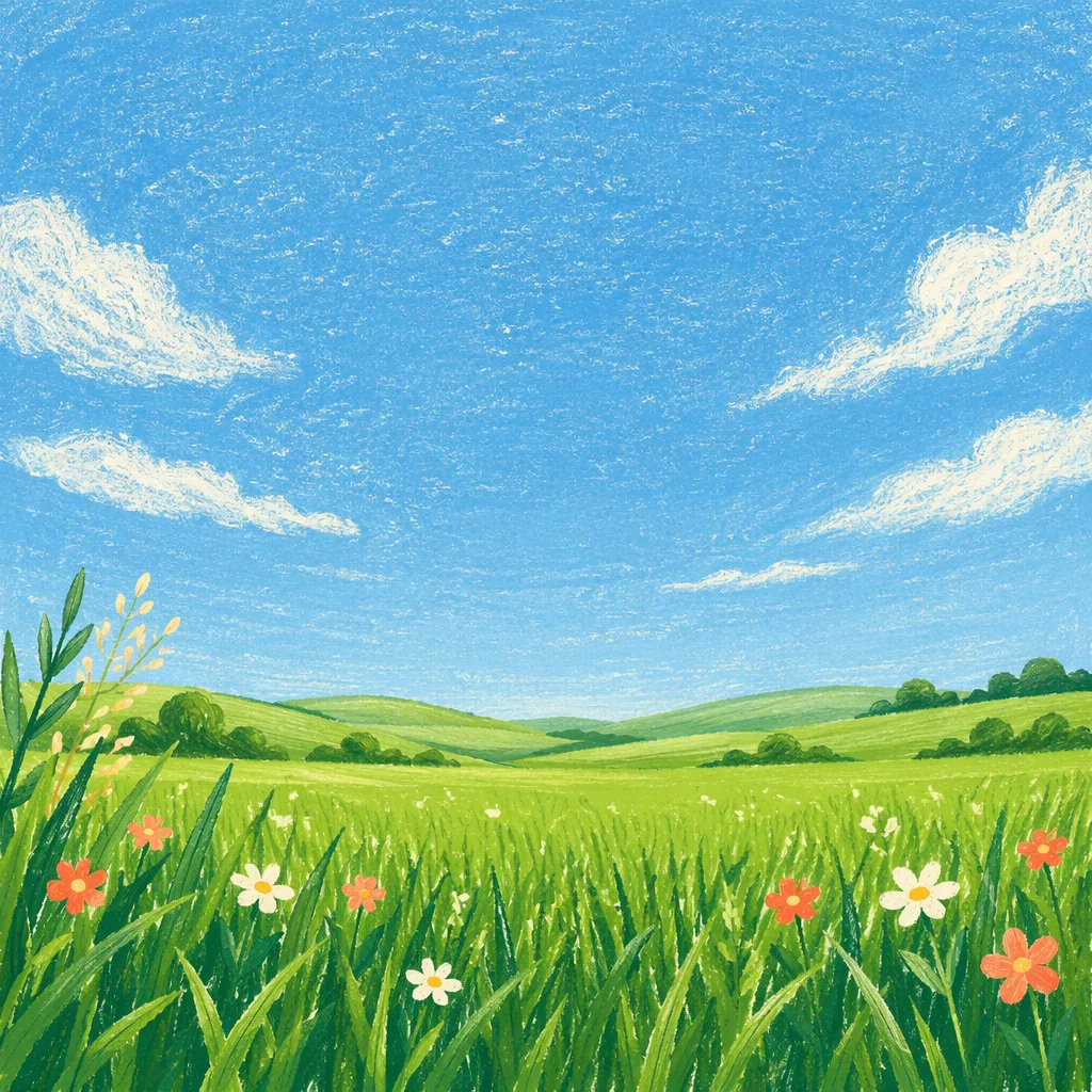Green Field Horizon Under Blue Sky