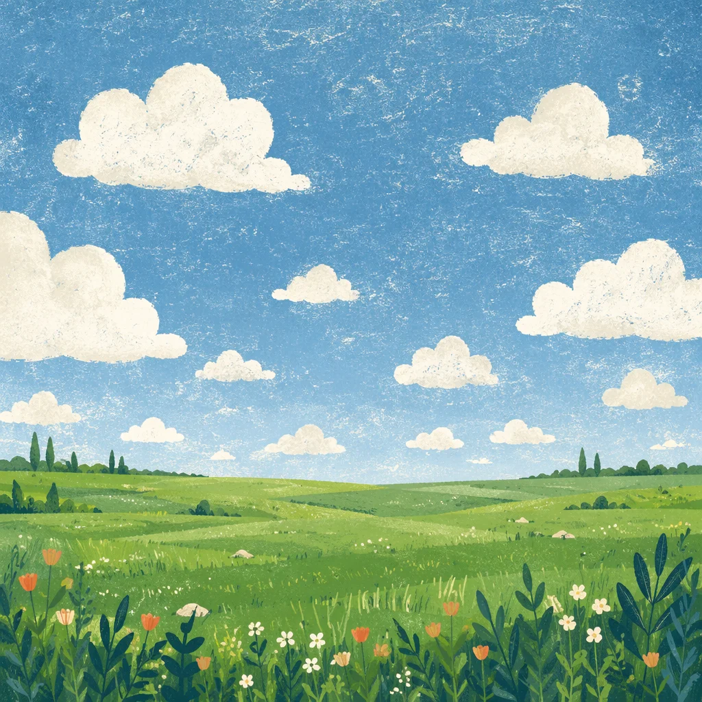 Endless Green Meadow Under Blue Sky