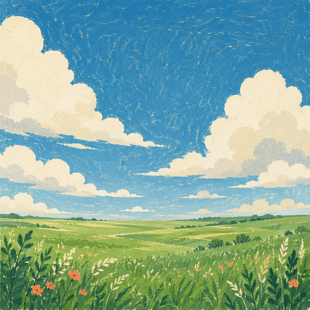 Endless Green Field Under Vast Blue Sky