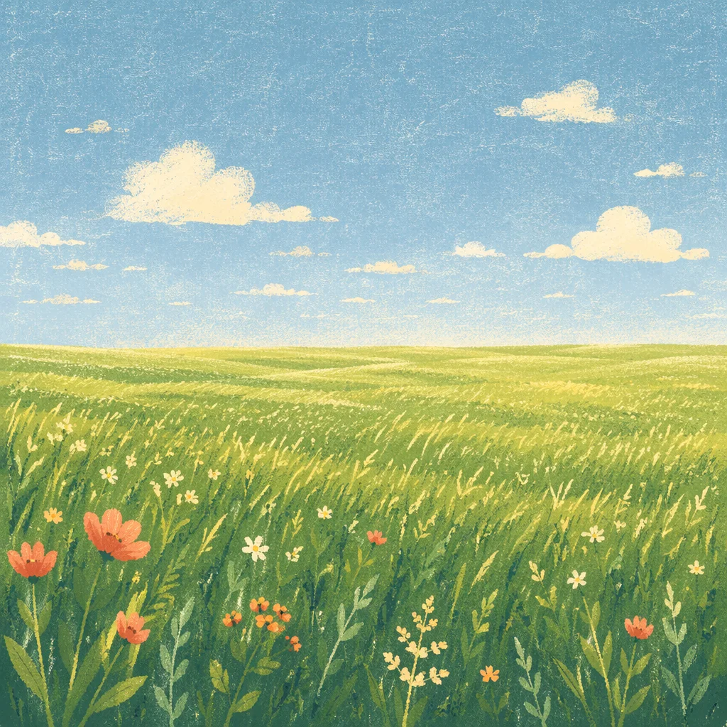 Peaceful Green Meadow Beneath Blue Sky