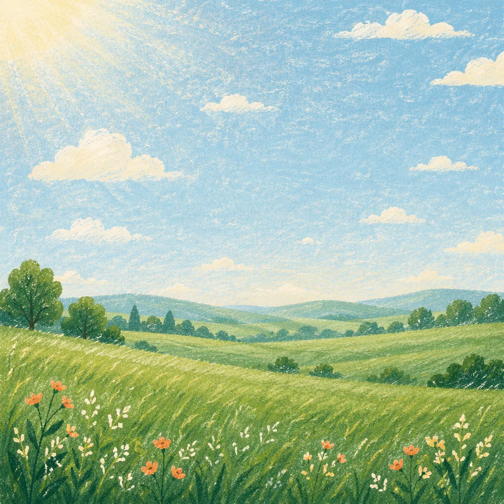 Peaceful Green Meadow Under Blue Sky