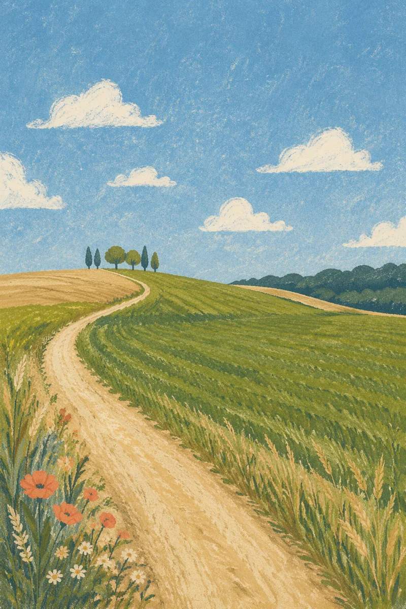 Green Field Path Under Blue Sky