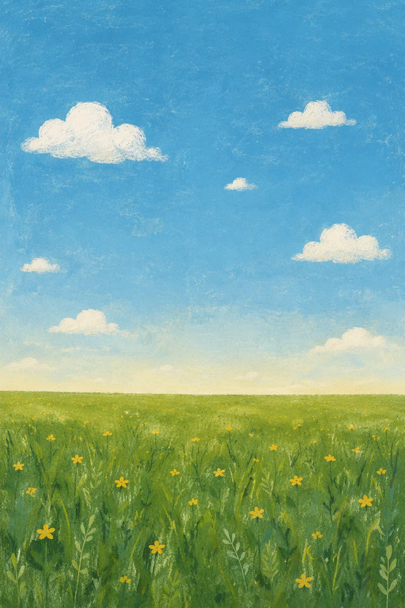 Green Meadow Horizon Under Vast Blue Sky