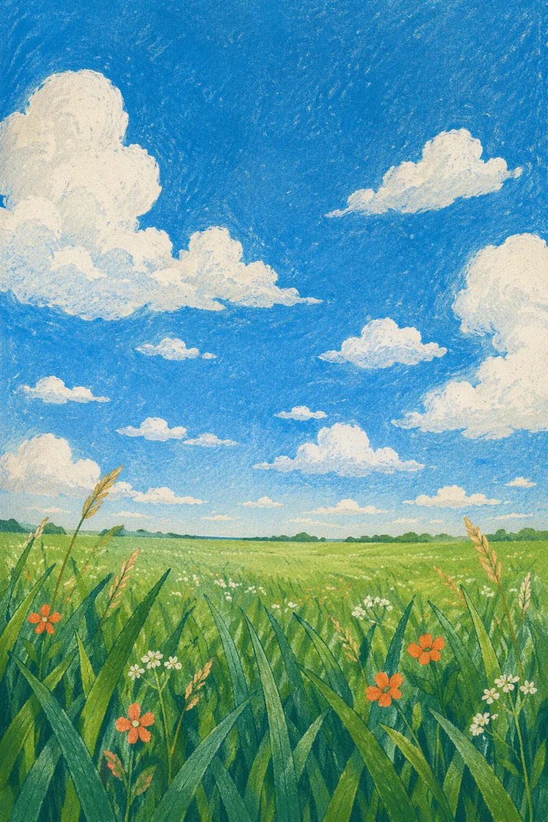 Lush Green Field Beneath Blue Summer Sky