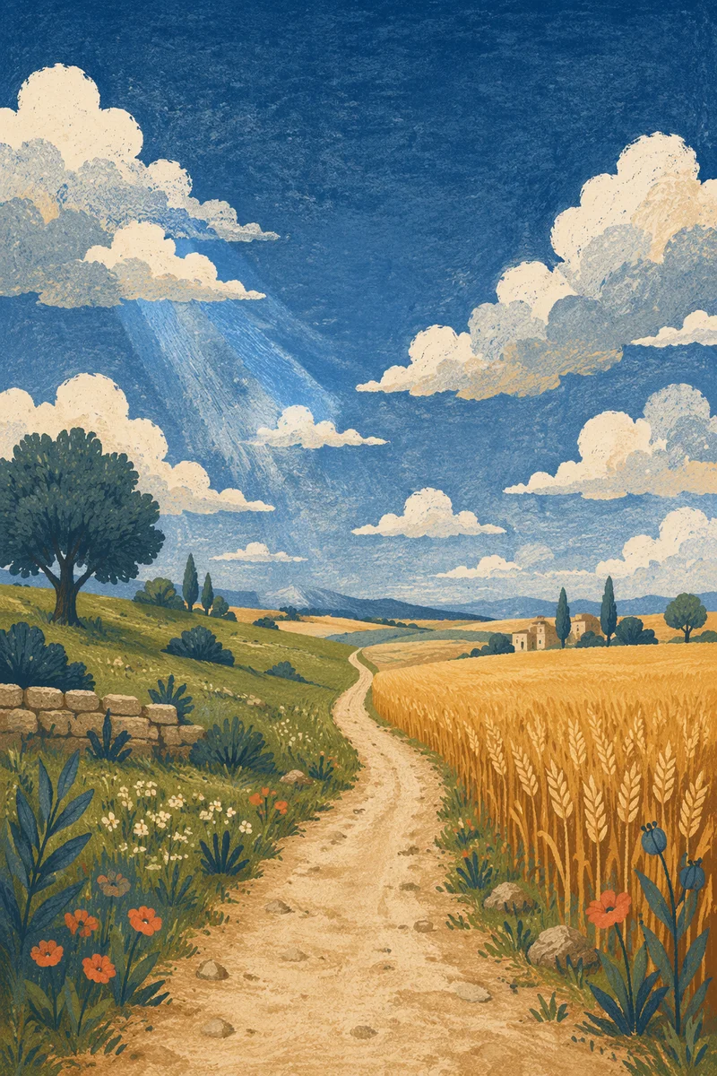 Peaceful Country Lane Under Blue Sky