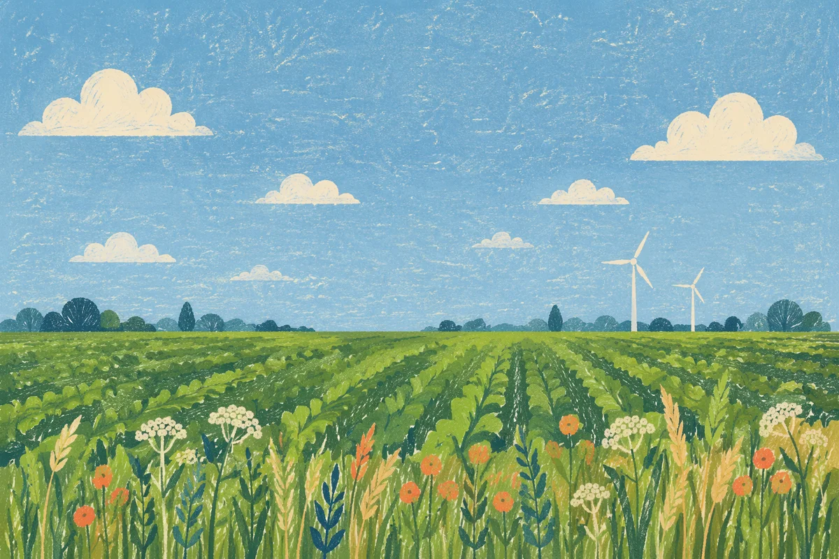 Green Field Horizon Under Hopeful Blue Sky