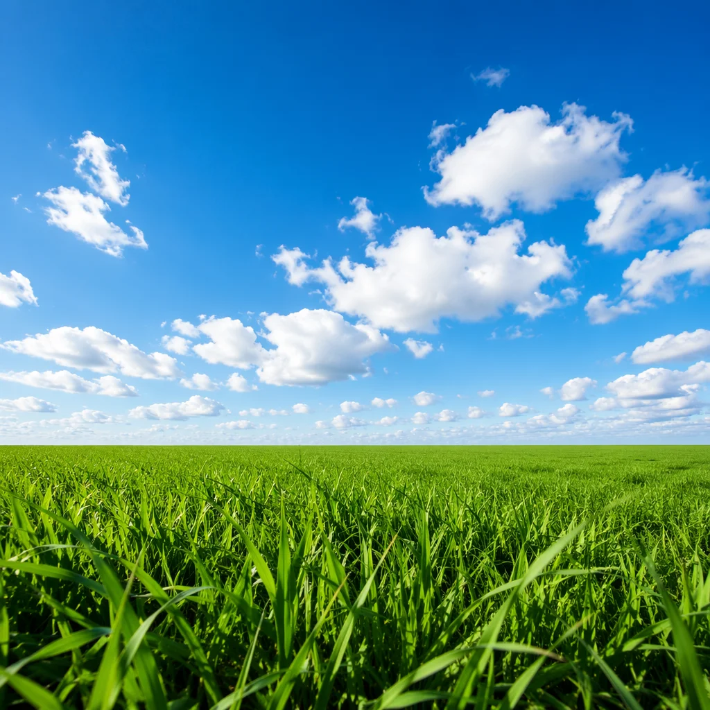 Green Field Horizon Under Blue Summer Sky