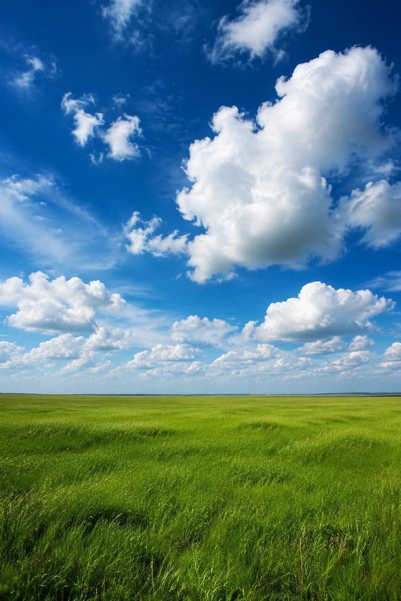 Endless Green Field Under Vast Blue Sky