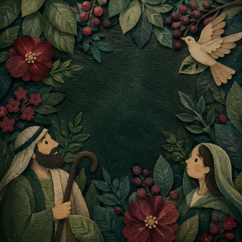 Emerald Leaves Scripture Background with Burgundy Accents