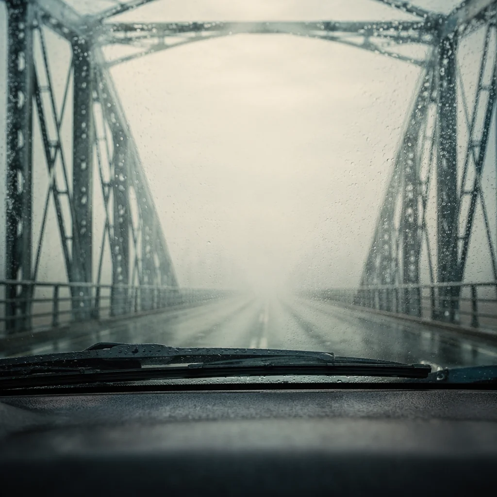 Faith Through Foggy Bridge Windshield Background