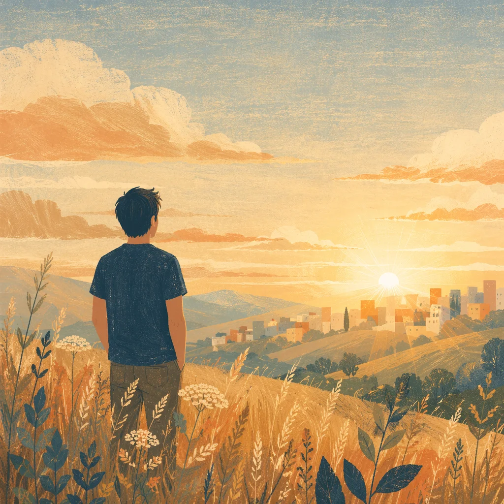 Hopeful Sunrise Over Future City Skyline